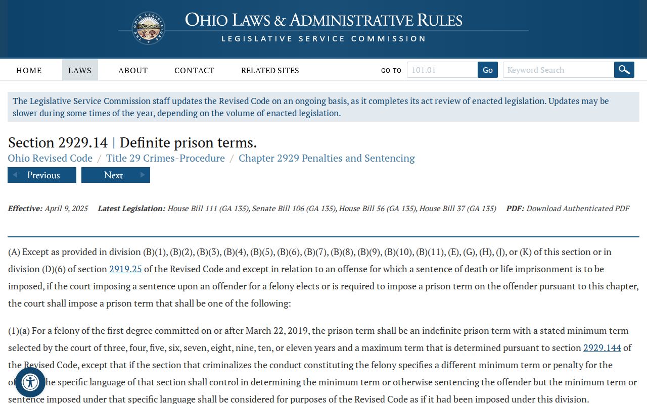Ohio felony term statute relevant to Lucas County CTF release distinctions