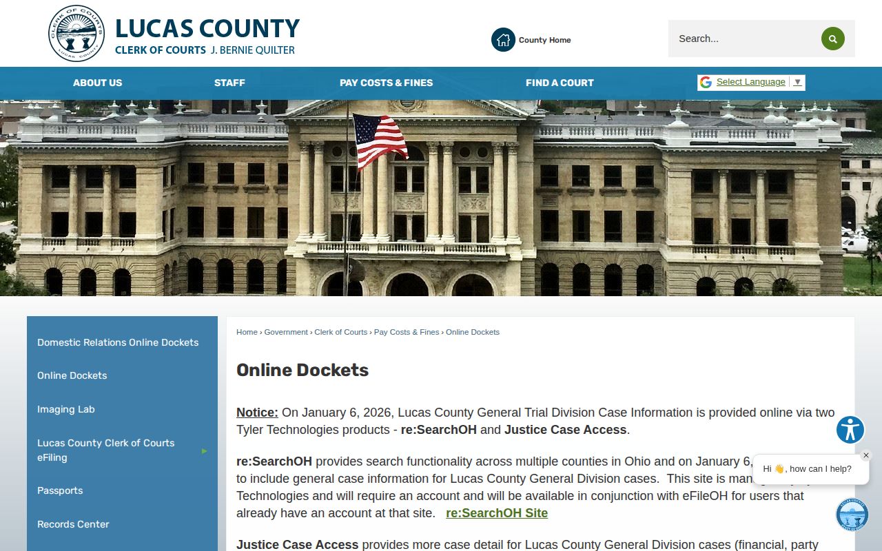 Lucas County released inmates court docket portal choices