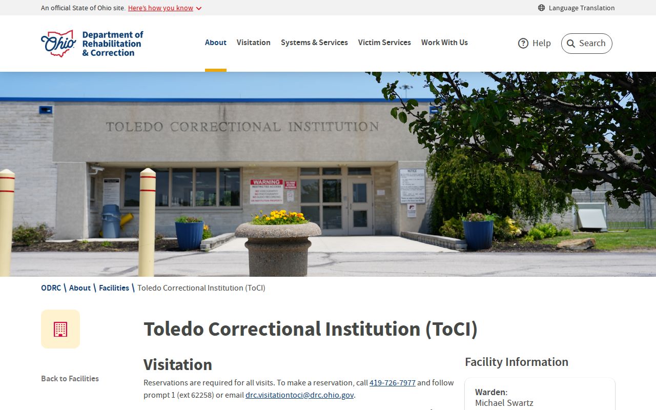 Toledo Correctional Institution ODRC release information page